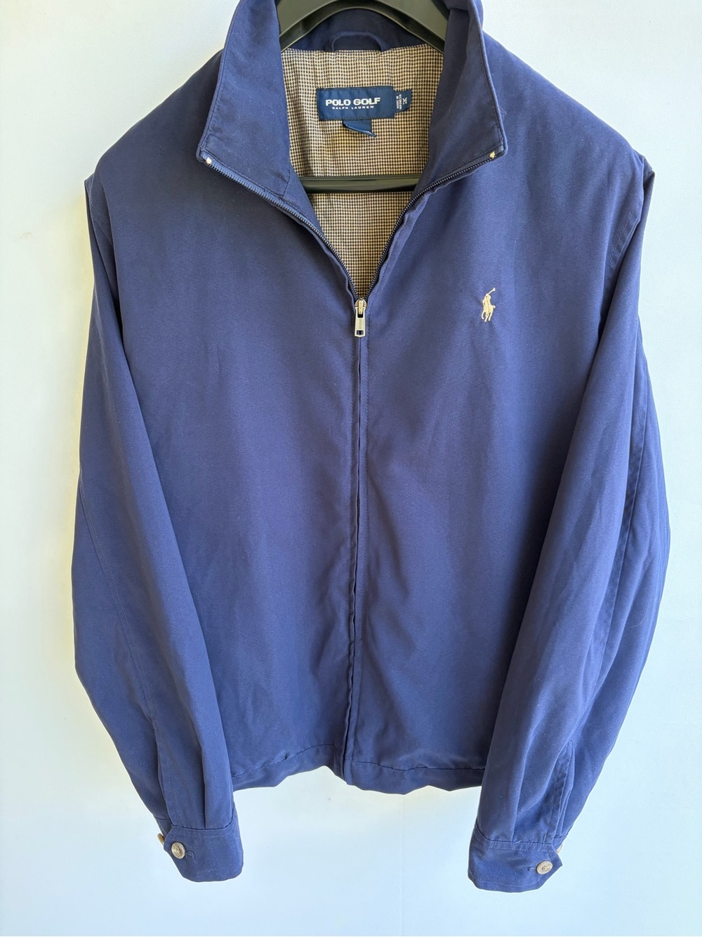 Vintage 90s Polo Golf Ralph Lauren Harrington Jacket Men's M Navy Houndstooth